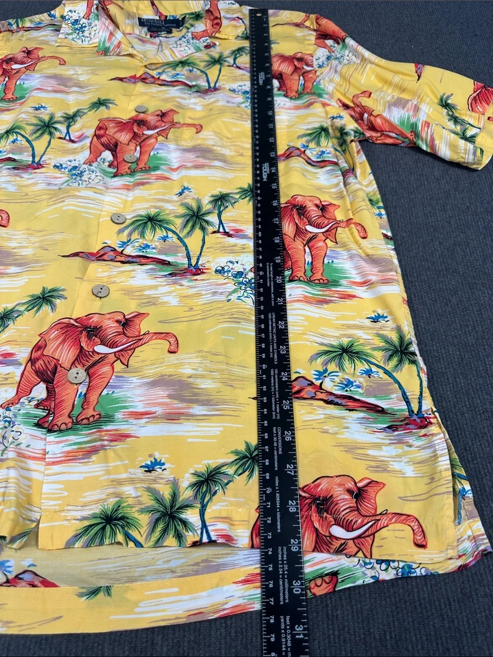 POLO Ralph Lauren Caldwell 100% Viscose Hawaiian Shirt Medium Yellow Elephant